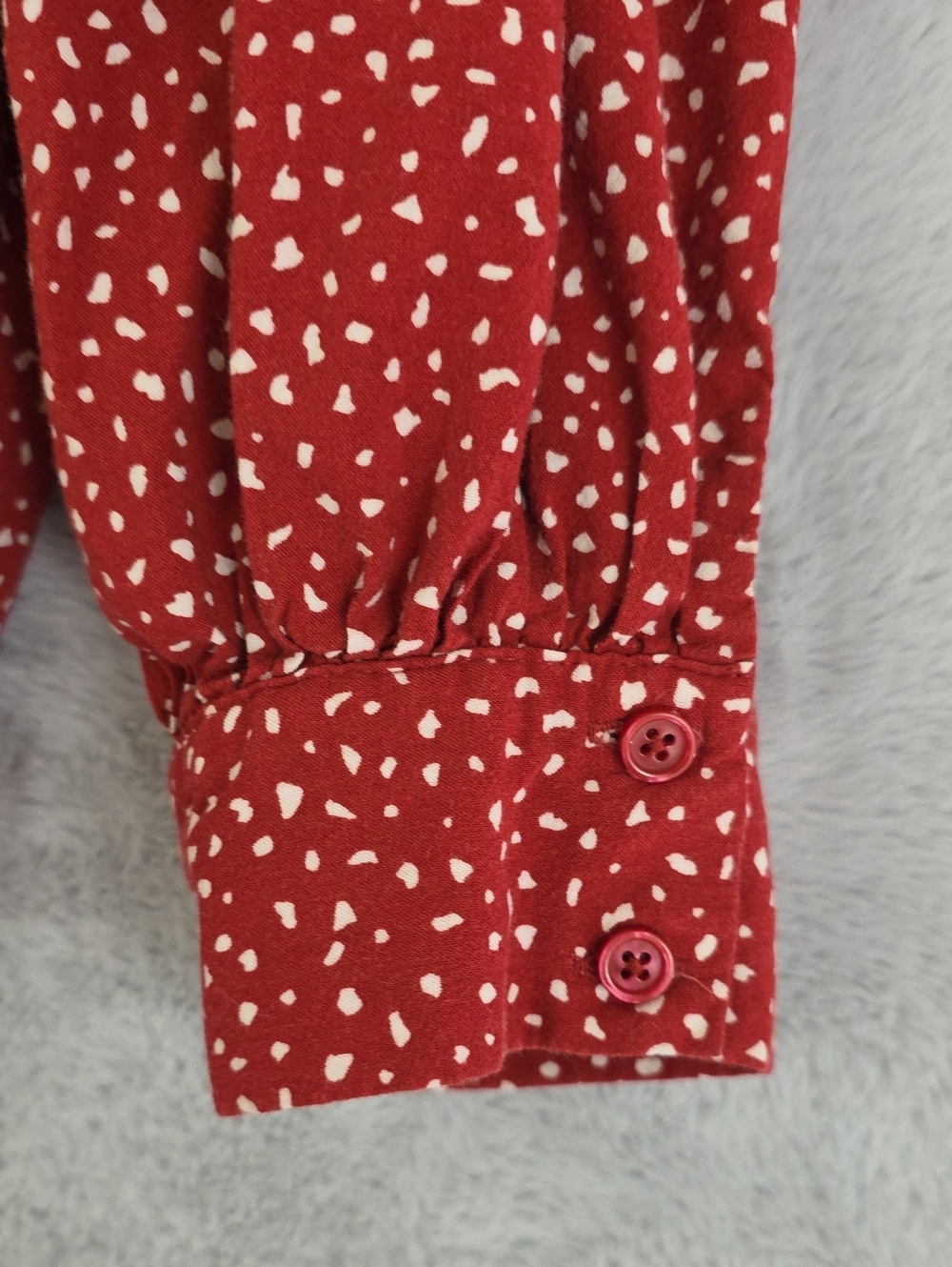 *Ava & Viv Plus Size 2X Red Ditsy Floral Peplum Blouse Tie Neck Puff Sleeve - Picture 5 of 7